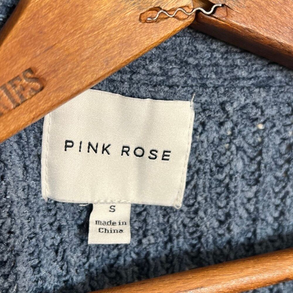 Pink Rose Open Front Cable Knit Pocket Cardigan Sweater Slate Blue Size Small - Picture 6 of 9